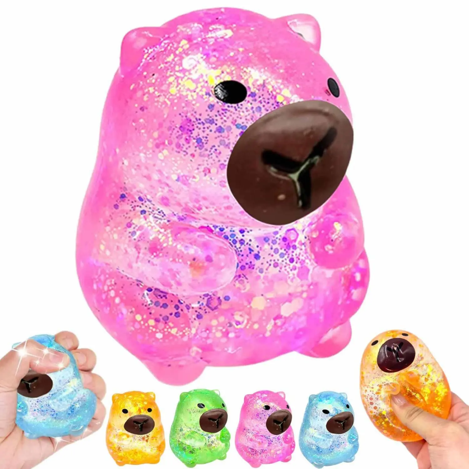 Capybara Squishy Glitter Slow Rise Soft Stretchy Squeeze Stress Ball Fidget Toy Anxiety Relief Decompression Desk Decor for Teens Adults Kids Easter Basket Stuffers Party Favors Classroom Prizes