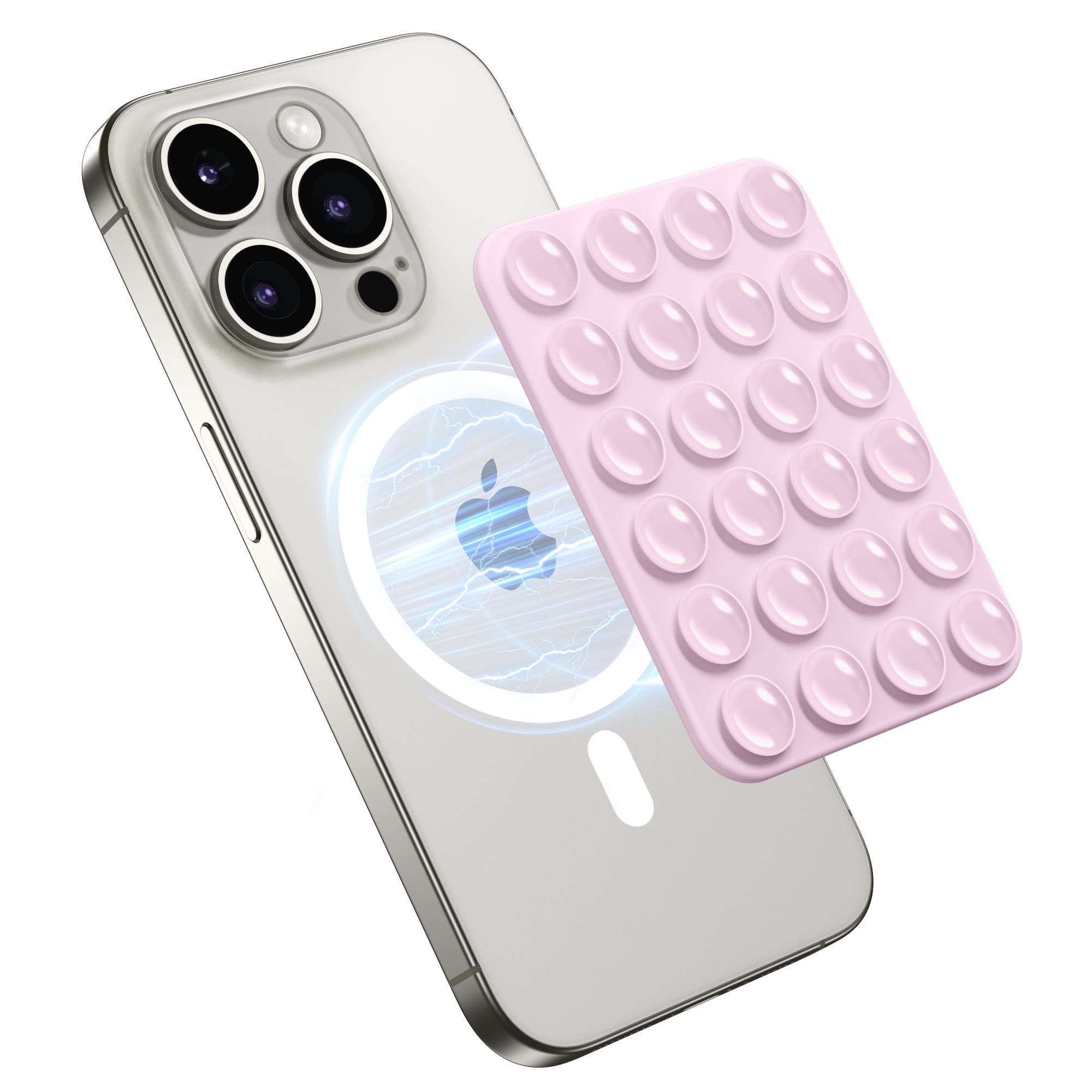 Magnetic Suction Cup Phone Mount | Detachable Suction Phone Grip | Hands-Free MagSafe Suction Mount for Phone Accessories Metal NO-Stick Hot Pink
