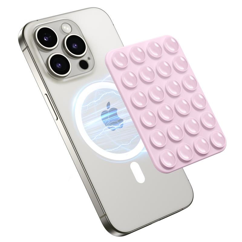 Magnetic Suction Cup Phone Mount | Detachable Suction Phone Grip | Hands-Free MagSafe Suction Mount for Phone Accessories Metal NO-Stick Hot Pink