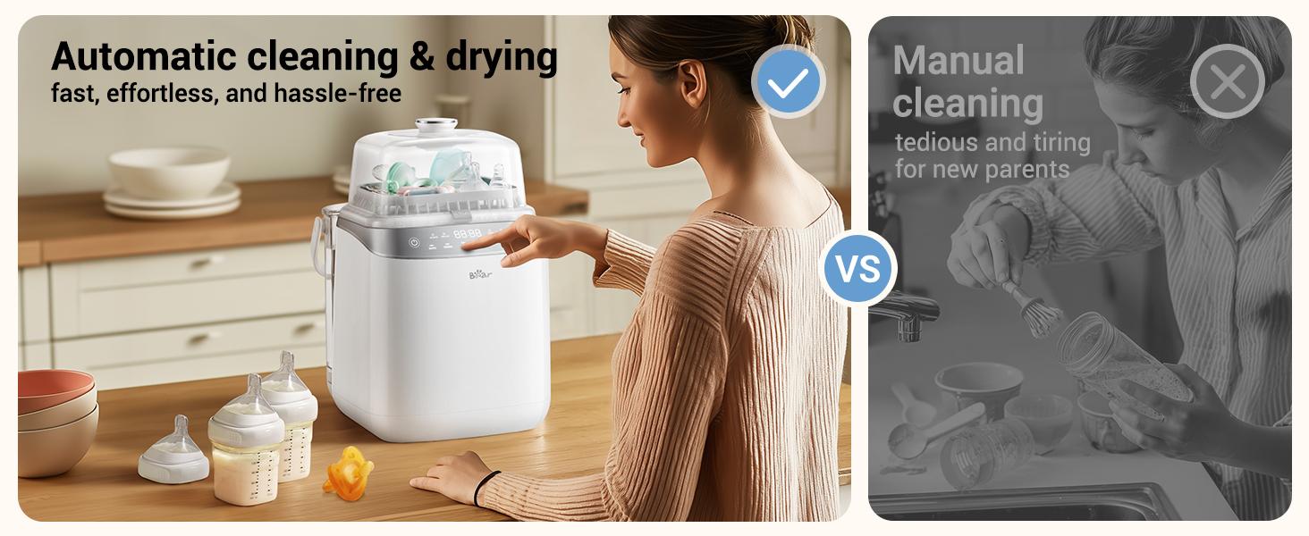Bear Bottle Washer Pro, Baby Bottle Washer and Sterilizer and Dryer - All in One Machine for Bottles, Pump Parts & Baby Essentials with 90 Detergent Tablets - Effortless, Time-Saving