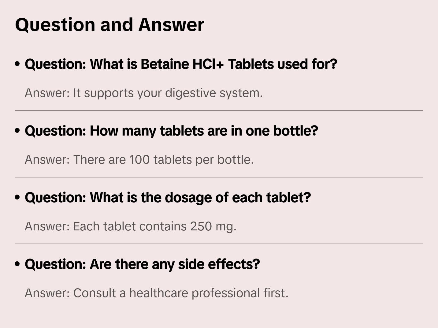 Betaine HCl+ Tablets 250 mg - 100ct
