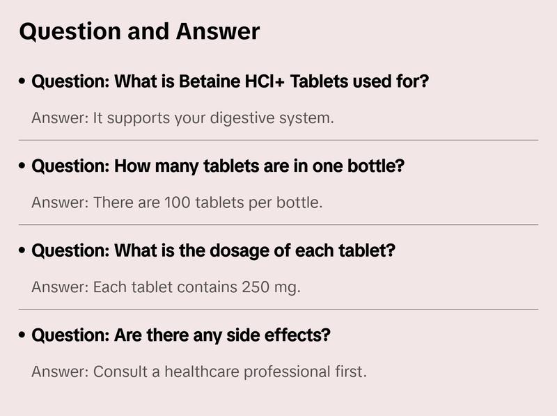 Betaine HCl+ Tablets 250 mg - 100ct