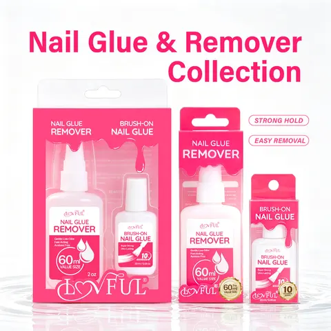 Lovful Press On Nail Glue & Remover Kit, 20ML Brush-On Glue, 60ML Nail Remover, Strong Hold & Easy Removal #SohoChic