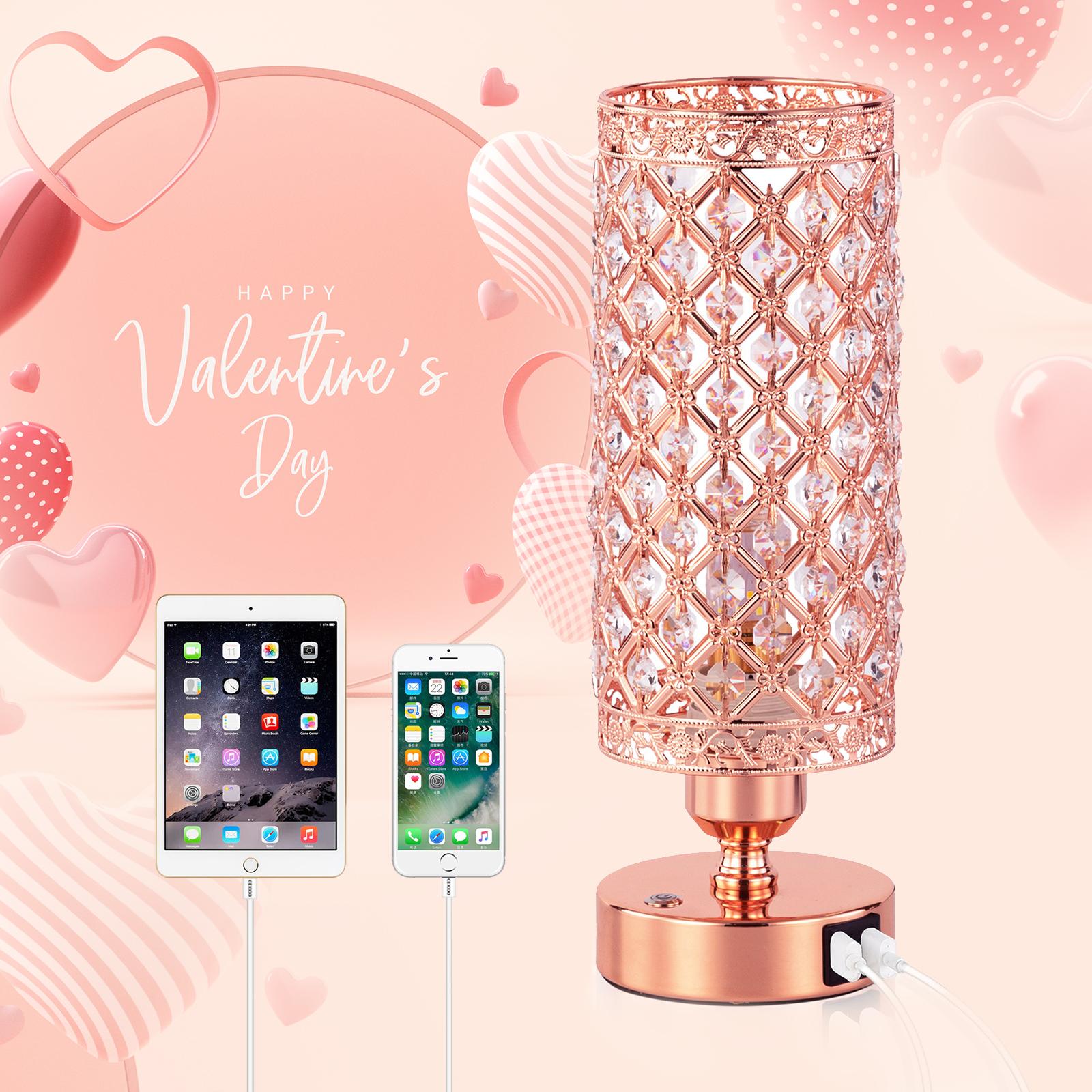 Yarra-Decor Crystal Bedside Black Table Lamp 3 Color Options Lamps for Bedroom Modern USB Nightstand Lamp with Black Chrome Crystal Shade Decorative Lamps for Living Room (LED Bulb Included) Lighting Christmas gifts Valentine's Day gifts