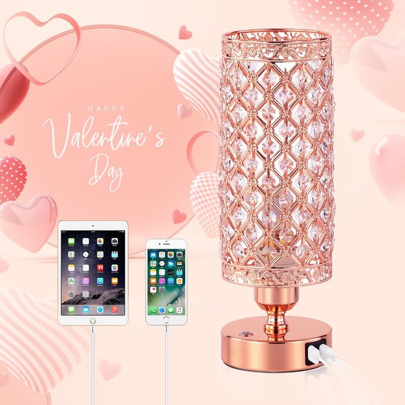Yarra-Decor Crystal Bedside Black Table Lamp 3 Color Options Lamps for Bedroom Modern USB Nightstand Lamp with Black Chrome Crystal Shade Decorative Lamps for Living Room (LED Bulb Included) Lighting Christmas gifts Valentine's Day gifts