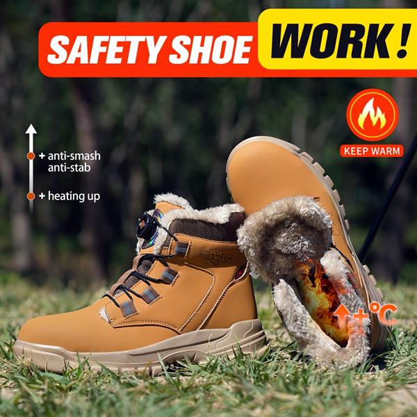 Men's Steel Toe Safety Shoes With Plush Fur Lining, Warm Insulated Design, Breathable Upper, Slip-Resistant Outsole, Soft And Lightweight Work Boots For Construction And Industry, Thoughtful Winter Gift For Men