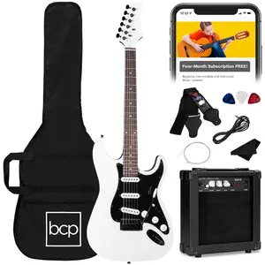 Best Choice Products 39in Full Size Beginner Electric Guitar Kit with Case, Strap, Amp, Whammy Bar