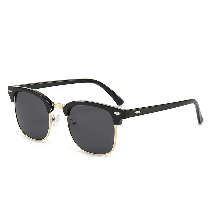 Men's Metal Browline Half-Rim Clubmaster Sunglasses - Trendy Square Frame, Elegant Business Casual Tinted Lens Eyewear for Commute, Daily Wear, Sunglasses for Women