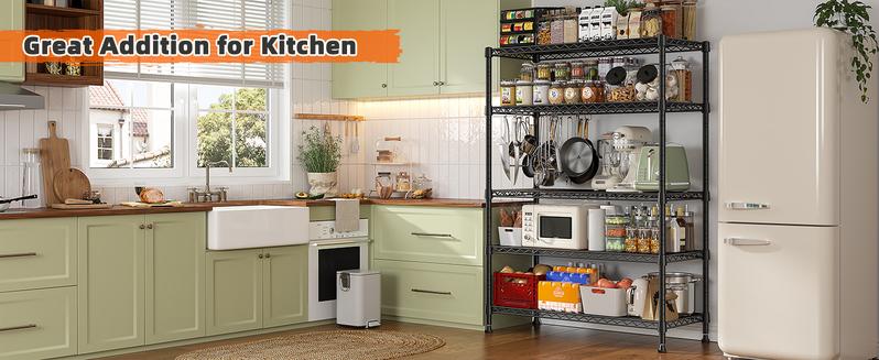 Raybee Shelf Metal Wire Shelving Storage Utility Rack Adjustable Shelves,Standing Shelf Units for Kitchen Pantry Closet Balcony Plant Pot Placement