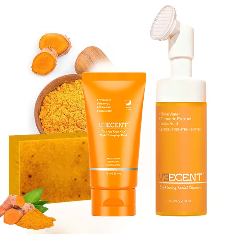 Veecent Turmeric Cleansing Three-Piece Set - Foaming Facial Cleanser, Turmeric Soap, Moisturizing Peel-Off Mask for Hydrated Skin Care Routine Veecent Turmeric Cleansing Three-Piece Set - Foaming Facial Cleanser, Turmeric Soap, Moisturizing Peel-Off Mask for Hydrated Skin Care Routine