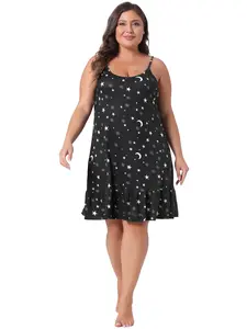 Agnes Orinda Plus Size Nightgown for Women Chemise Sleepwear Printed Strap Nightwear Soft Lingerie