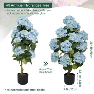 3ft Artificial Hydrangea Flower Pot, Realistic Silk Hydrangea Flower Tree with Decorative Pebbles and Planter, Suitable for Home, Office, Patio, Porch, Indoor and Outdoor Decoration