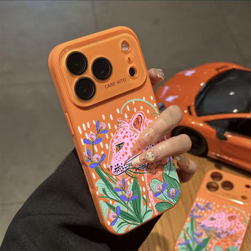 Pink Leopard Art Case for iPhone 17 Pro Max 17Air 17 16E 16 15 14 13 12, Ultra Skin-Friendly TPU, All-Inclusive Glass Lens Protection, Aesthetic Leopard Print Gift, Dopamine Ins Style Solid Color Cover, Shockproof Slim Case, Lens Window Design