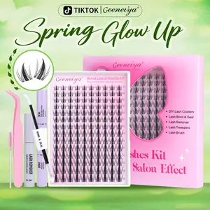 Geeneiya Manga Lashes Waterproof DIY Lash Extension Kit, 8-18MM Wispy Lash Clusters Kit, Ultra-thin Soft Band Eyelash Extension Kit with Lash Bond and Seal, Professional Lash Remover, Tweezers for Girls Gift Makeup Cosmetic TikTokShopBlackFriday