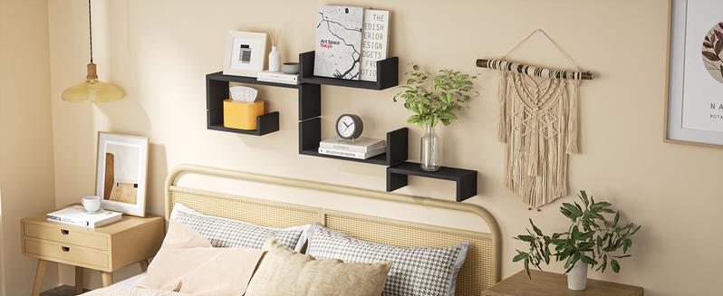 Set of 5 Floating Shelves for Wall, Wall Shelves for Bathroom, Bedroom, Living Room, Kitchen, Office, Wood Shelves for Home Decor