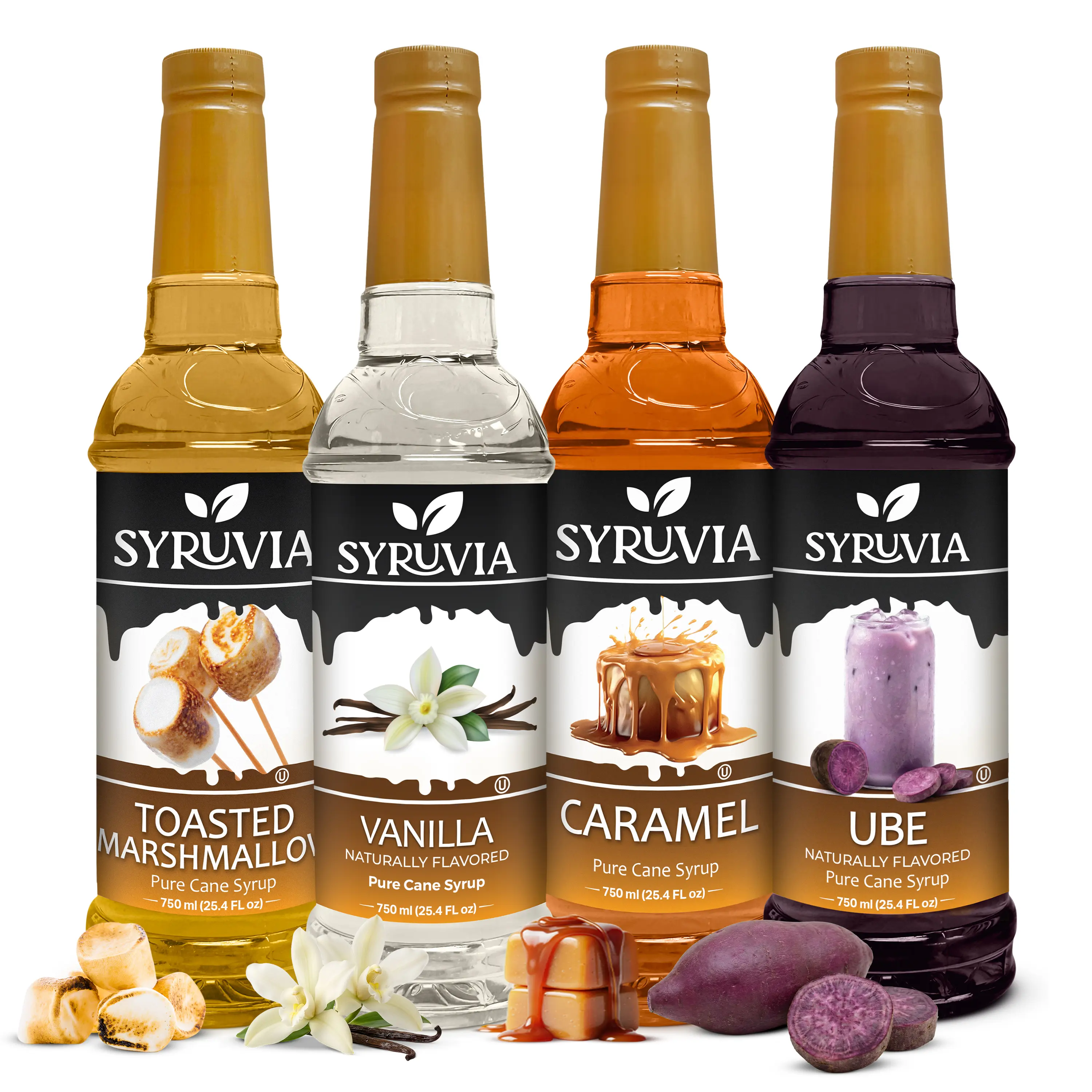 Syruvia Ultimate Sweet Flavor Collection – Toasted Marshmallow, Vanilla, Caramel & Ube Syrup – Great for Coffee, Lattes, Desserts, Milkshakes & More – 25.4 Fl oz (4 Pack)