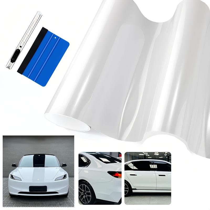 FONESO Super Glossy Car Body Sticker with Cutter and Hand Tool Kit, 60 x 8 inch Car Vinyl Film Wrap Protector Sticker, 5 FT x 1 FT Self-Adhesive Air Bubble Free Easy to Install, Universal For All Cars SUVs Sedan Coupe Truck Pickup Bike Motorcycle 30*150cm