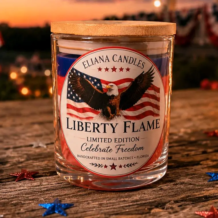 Liberty Flame Patriotic Candle 7 oz | Premium Soy Blend | Wooden Wick | Handcrafted in Florida