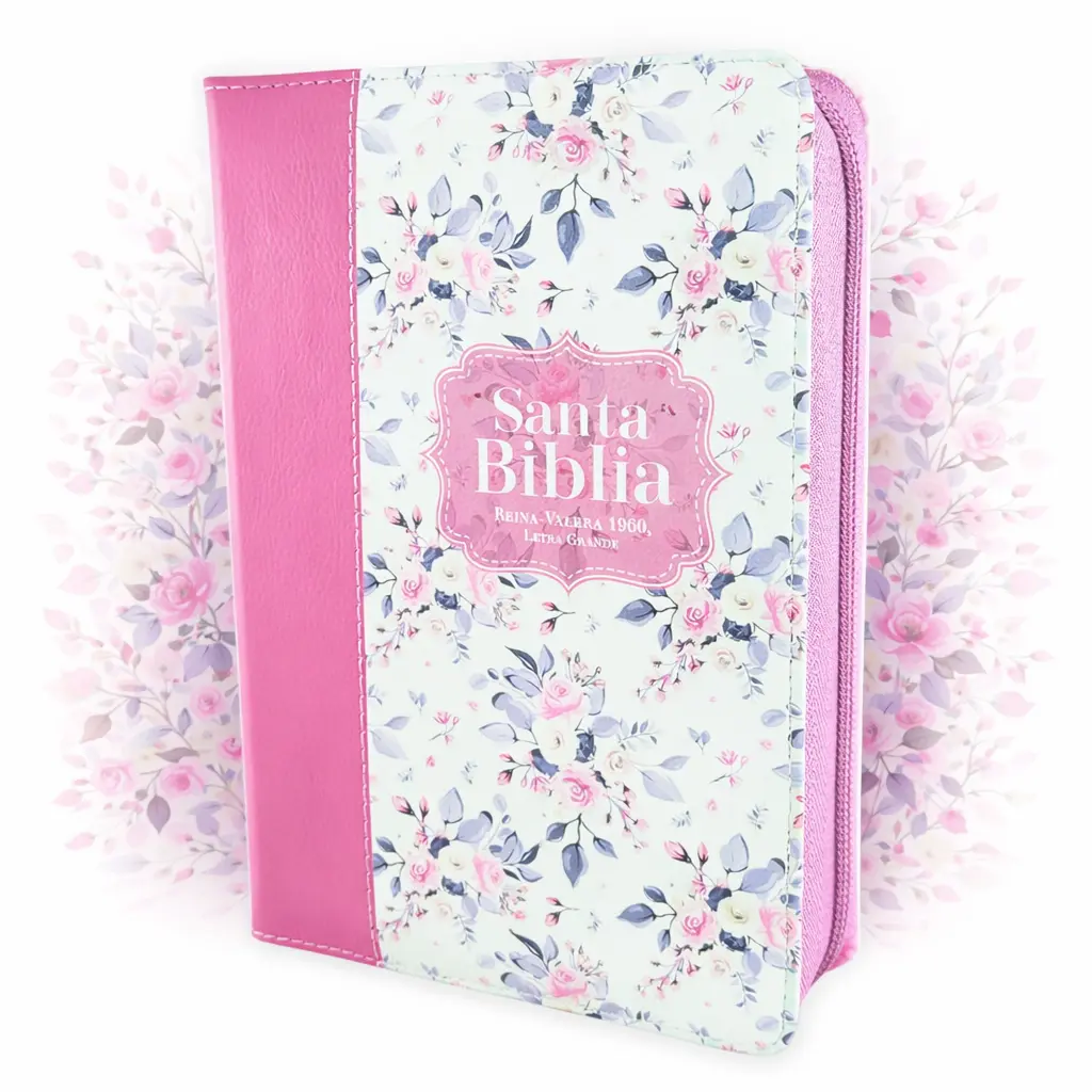 Biblia para Mujer con Cierre Portatil Letra Grande 12 puntos RV1960 imit piel imit piel duotono blanco y rosa floral con indice y canto floral