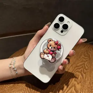 Cute Bear with Love Letter Magsafe Grip, Magnetic Pop Socket, Kickstand for Hands-Free, Gift for Valentine