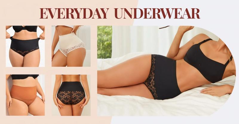 FINETOO 4PCS High Waist Briefs Spandex Underwear for Women Elegant Sexy Lace Bikini Style High Quality Comfortable Everyday Panties S-3XL Womenswear