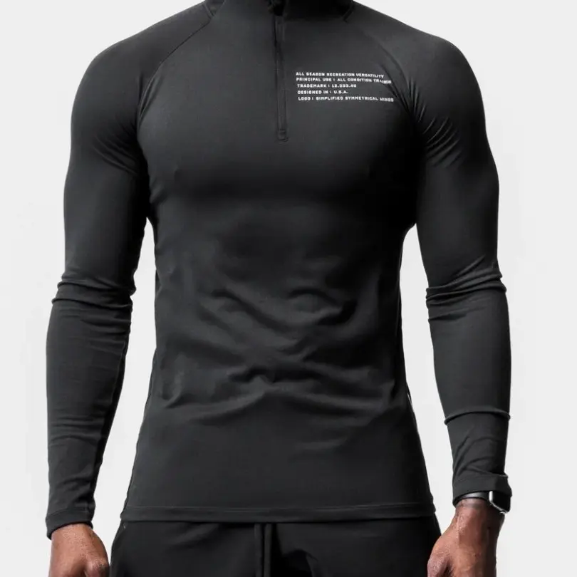 Sports Sweatshirt T-Shirt Men's Tight-Fitting Fleece-Lined Running Fitness Casual Training Long-Sleeve Quick-Dry Half-Zip Stretch Zip-Up Thermal Crop Tracksuit Set thermal  long  sleeve