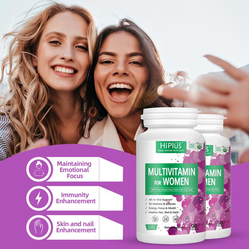 HiPlus Multivitamin for Women - Daily Women's Multivitamin with Vitamin A, C, D, E, B12, Zinc & More - 90 Capsules for Energy, Focus & Women's Health