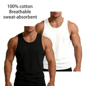 Men's 100% Cotton Tank Tops Black White Breathable Sweat Wicking Soft Gym Workout Athletic Casual Layering Undershirts for Men