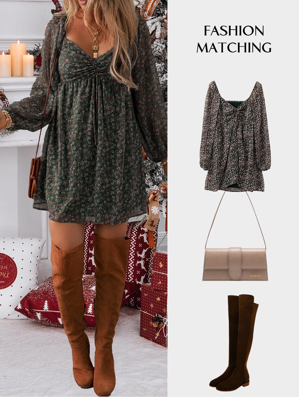 Asvivid Women's Fashion Trend Floral Print Sweetheart Neck Shirred Front Mini Dress Casual Long Sleeve Dresses Spring Fall Clothes SpringStatements Asvivid Women's Fashion Trend Floral Print Sweetheart Neck Shirred Front Mini Dress Casual Long Sleeve Dresses Spring Fall Clothes SpringStatements