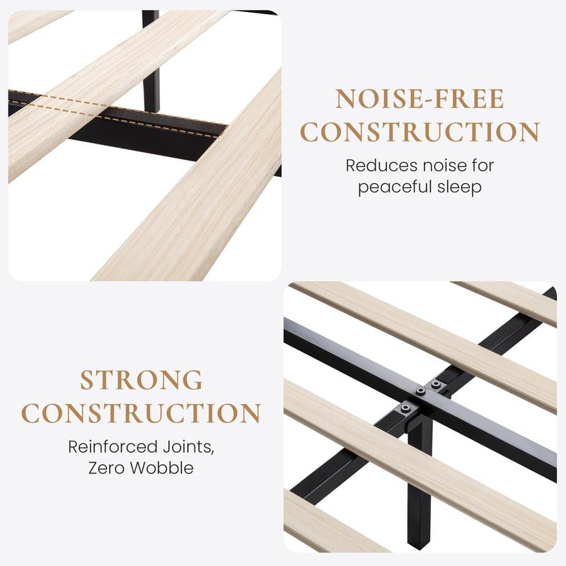 SHA CERLIN Modern Minimalist Bed Frame with Curved Wingback Headboard Heavy Duty Upholstered Platform Bed with Wood Slats Elegant Style No Box Spring Needed