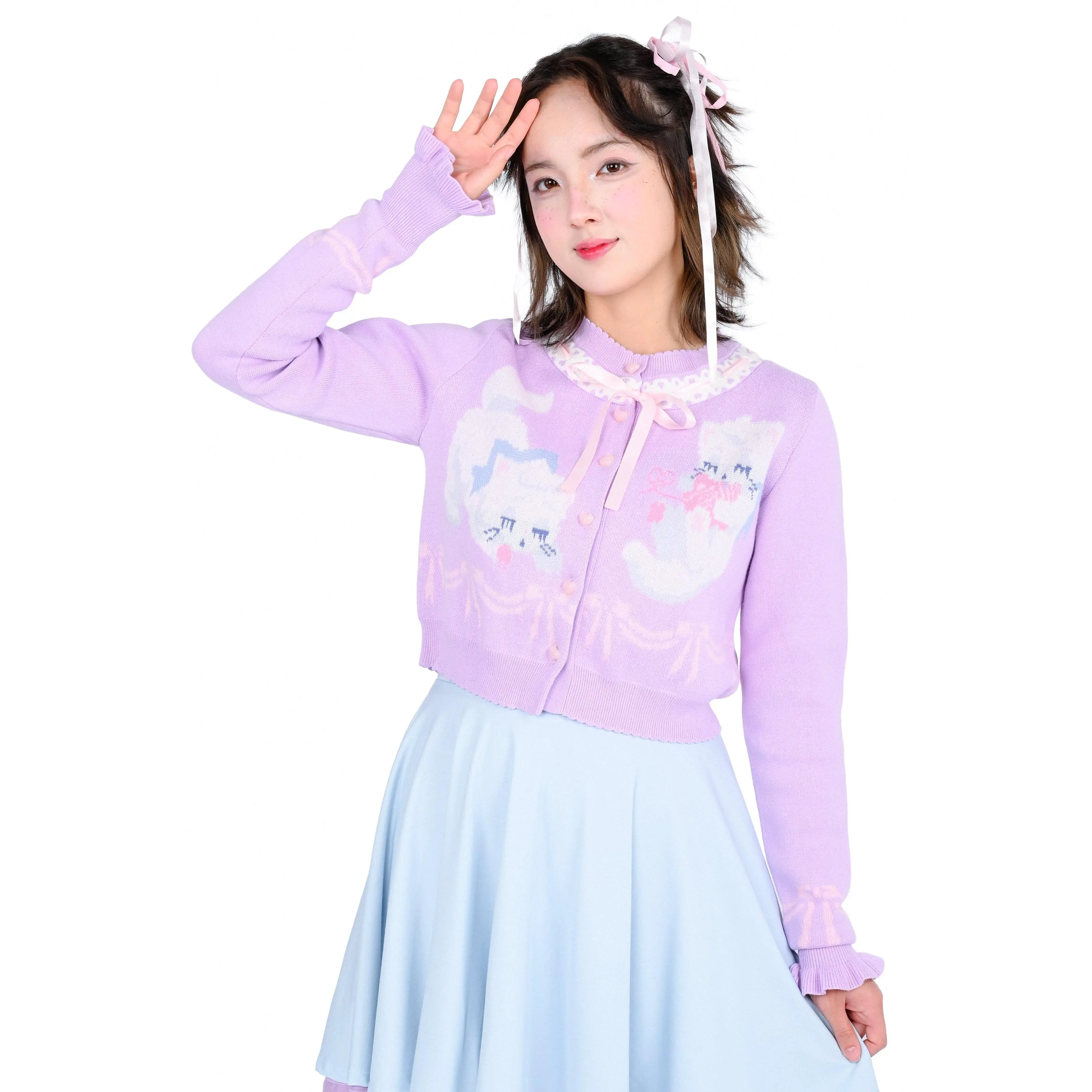 Sleepy Kittens Cropped Cardigan - Lilac Sleepy Kittens Cropped Cardigan - Lilac