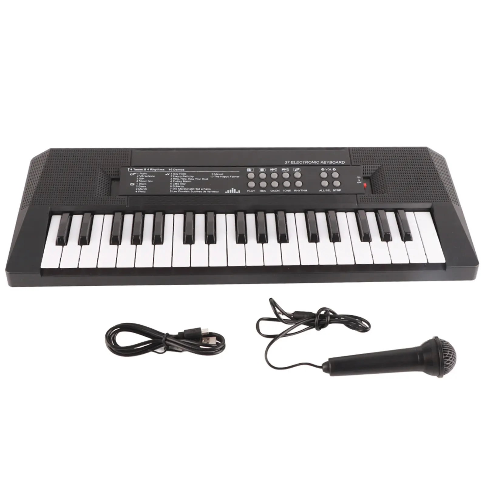 37-Key Electric Piano Keyboard for Kids, Portable Dual-Speaker Musical Toy with Microphone Recording, 8 Tones, 6 Songs, 5 Rhythms, 5 Percussion, Adjustable Volume, Multifunction Black and White Educational Toy