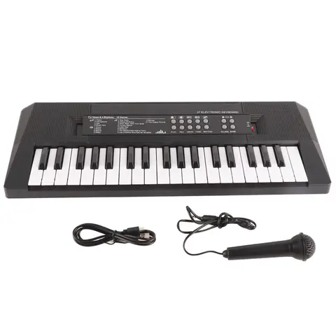 Multifunction 37-Key Digital Electronic Piano Keyboard for Kids, Portable Dual-Speaker Musical Toy with Microphone Recording Function, 8 Tones, 6 Songs, 5 Rhythms, 5 Percussion, Adjustable Volume, Black and White Educational Music Gift, Digital Piano Keyb