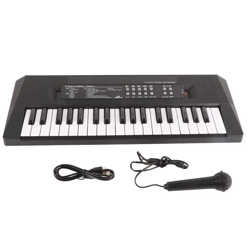 Multifunction 37-Key Digital Electronic Piano Keyboard for Kids, Portable Dual-Speaker Musical Toy with Microphone Recording Function, 8 Tones, 6 Songs, 5 Rhythms, 5 Percussion, Adjustable Volume, Black and White Educational Music Gift, Digital Piano Keyb