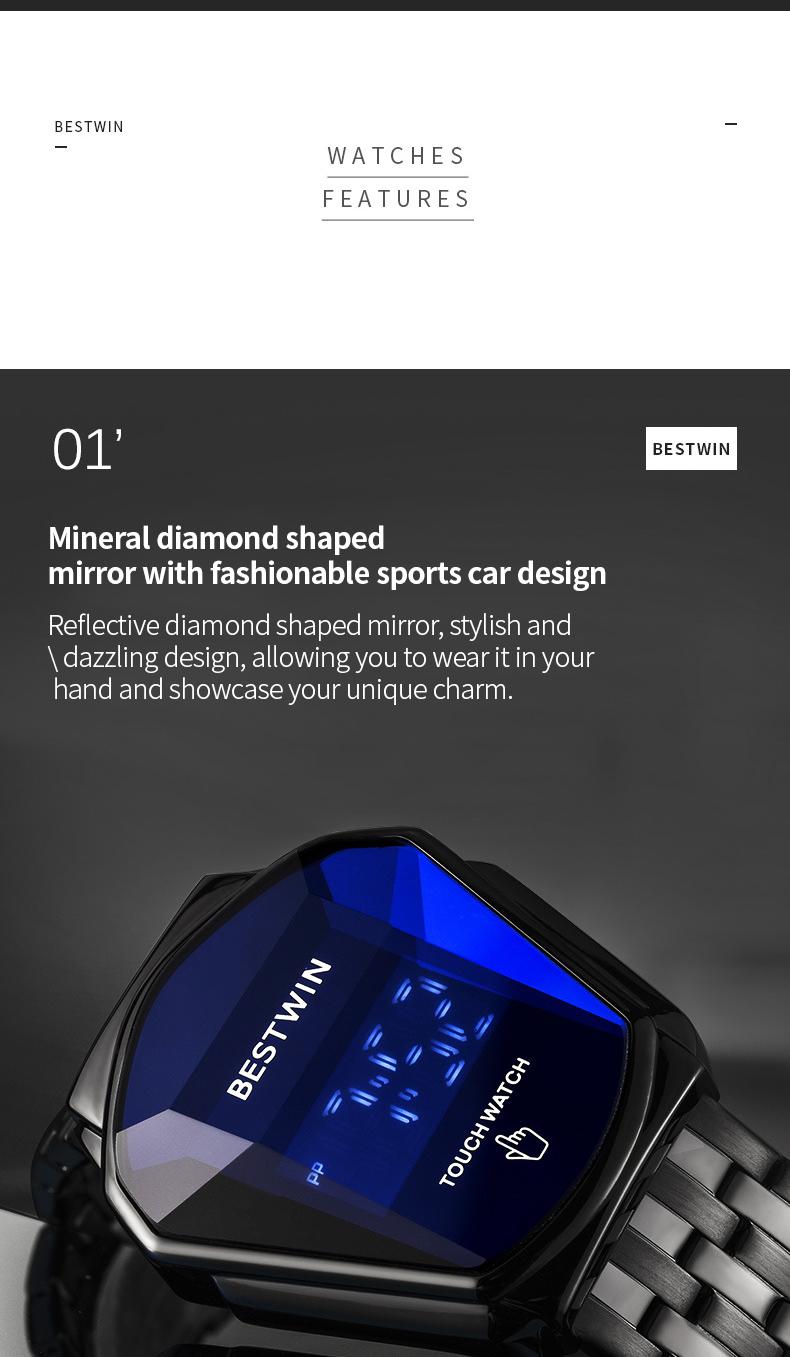 【SpringStatements】Touchscreen Racing Sport watch Luxury Mens Racing Sport ​Iridescent diamond-shaped mirror surfacet WatchMultifunction Chronograph  Stainless Stee! Casual Business Stvle Perfect Giftfor Him fashionable wristwatch time display