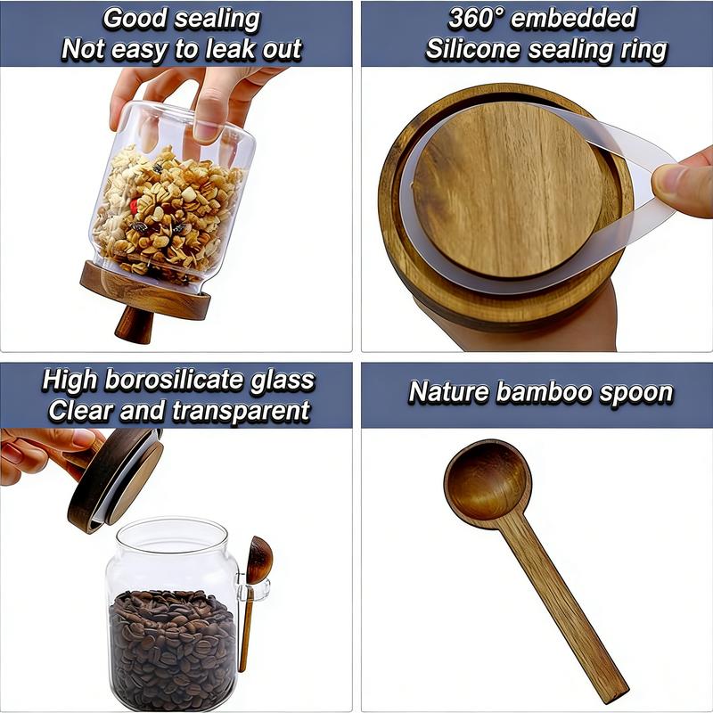 UFORU Multi-Purpose Airtight Mason Jars with Wooden Lid & Spoon - 20.29oz/25.36oz BPA-Free Glass Canisters for Coffee, Tea & Snacks | Great as  Valentine's Day Presents