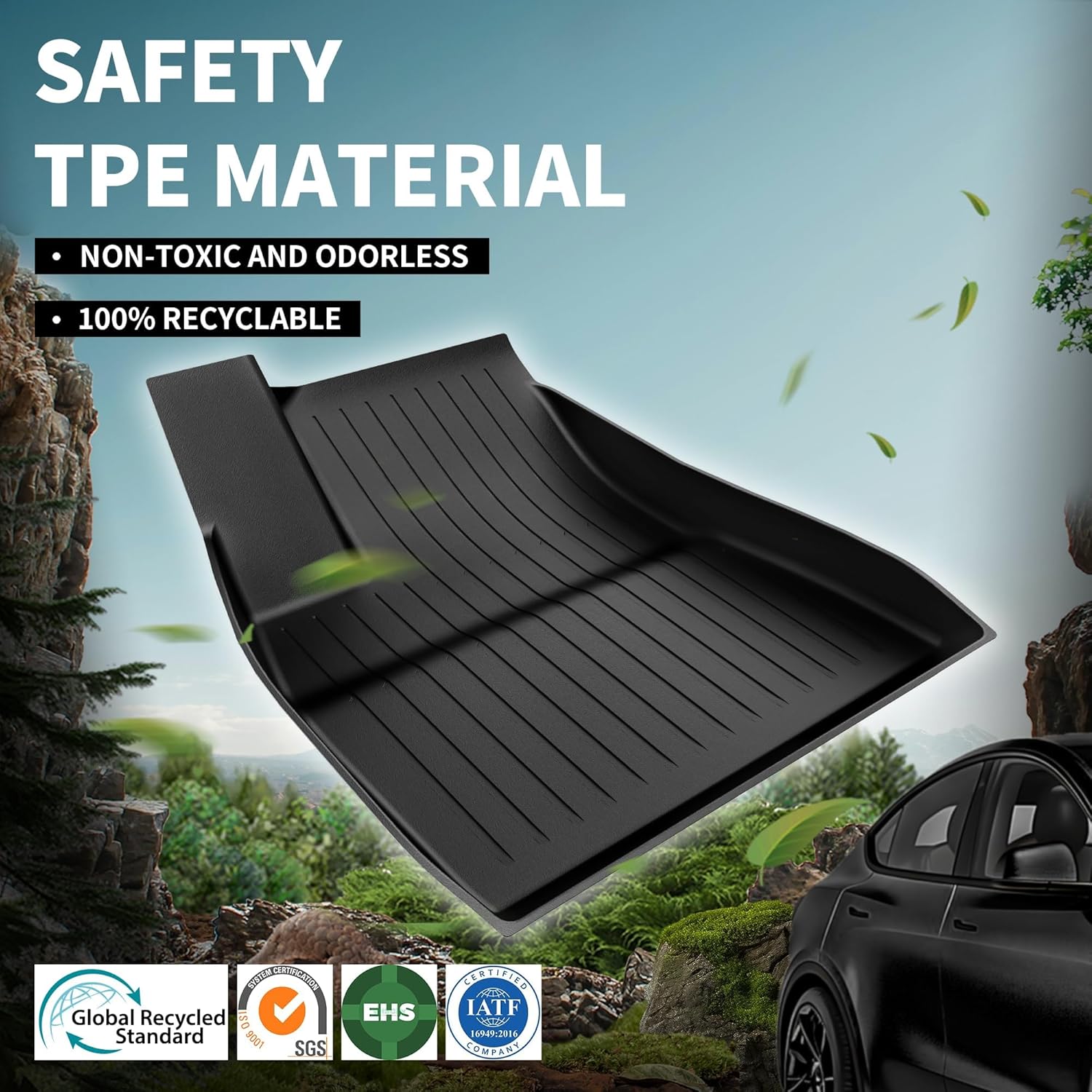 YITAMOTOR Floor Mats & Trunk Mat with Backrest for 2020-2024 Tesla Model Y 5-Seat (NOT fit 7-Seat) Custom Fit All Weather Durable TPE Automotive Interior Cargo Liners Trunk Mats