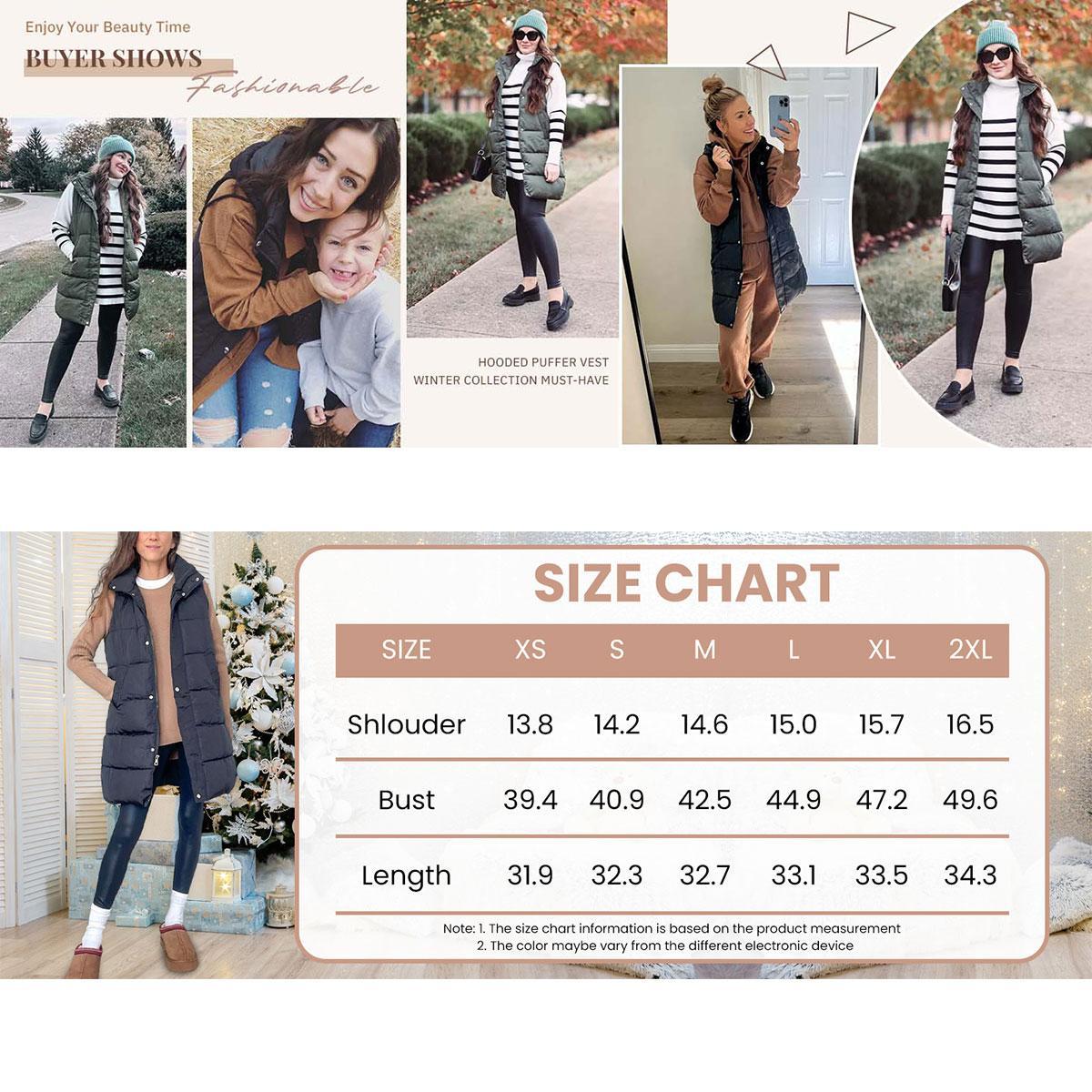 JovenPara Women's Long Puffer Vest Cotton Sleeveless Puffy Jacket with Removable Hood JovenPara Women's Long Puffer Vest Cotton Sleeveless Puffy Jacket with Removable Hood