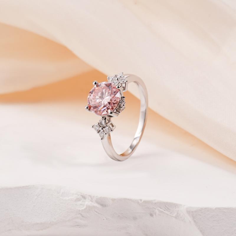 【Celestial Rose Trio】Delzzad Pink Four-Prong Stud Earrings Necklace Ring Band Set Pink Synthetic Moissanite Set Copper Jewelry Set Perfect Birthday Engagement Wedding Anniversary Christmas Valentine's Day Gifts
