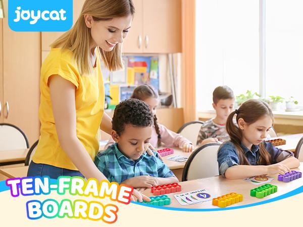 JoyCat Ten-Frame Math Learning Tools for Elementary, 10 Frames and 20 Task Cards, Durable Math Counting Games, Preschool Classroom Learning Activities