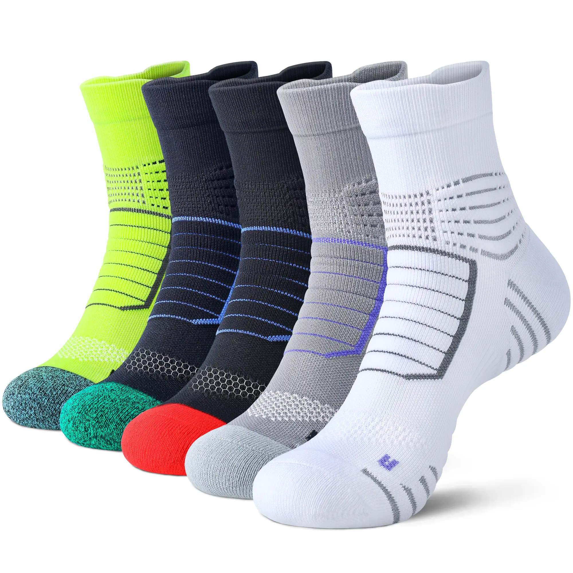 5-Pair Men's Polyester Acrylic Ankle Socks, Striped Activewear with Arch Support, Moisture-Wicking & Anti-Slip for Running and Tennis, Polyester Socks, Elastane, Adults, Male, All Seasons