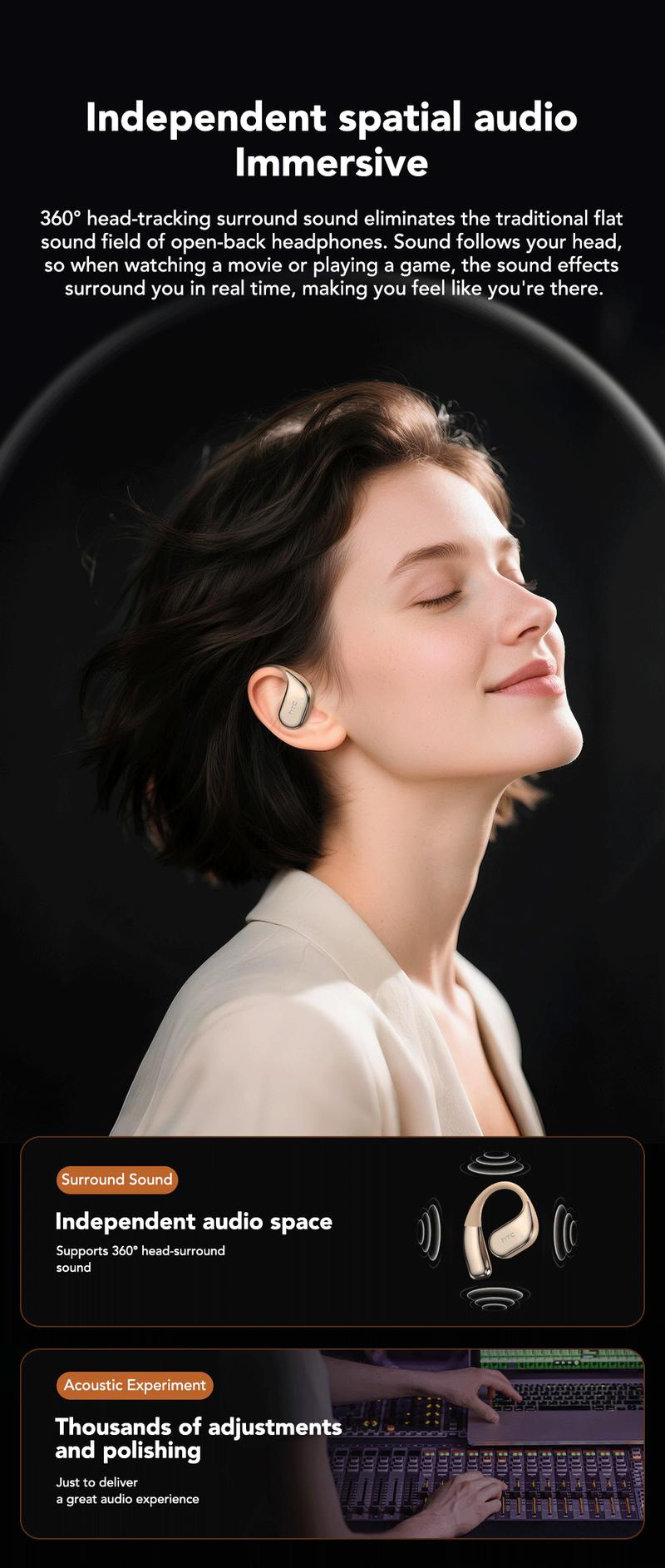 HTC NE39 OWS - Bluetooth headset (6.0), IPX5 waterproof, comes with a charging case, and a built-in microphone. Comfortable fit, excellent sound quality, and a three-month warranty! Perfect for work, exercise, study, and voice calls.