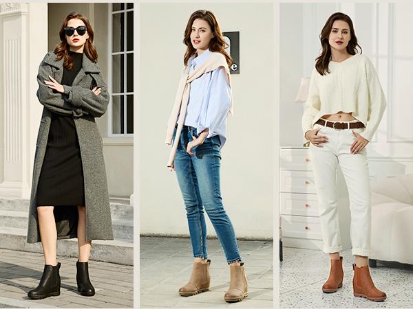 Athlefit Women's Wedge Ankle Boots Comfort Slip-On Waterproof Leather Platform Booties boots  women winter boots Casual Shoes Footwear Springtok Style