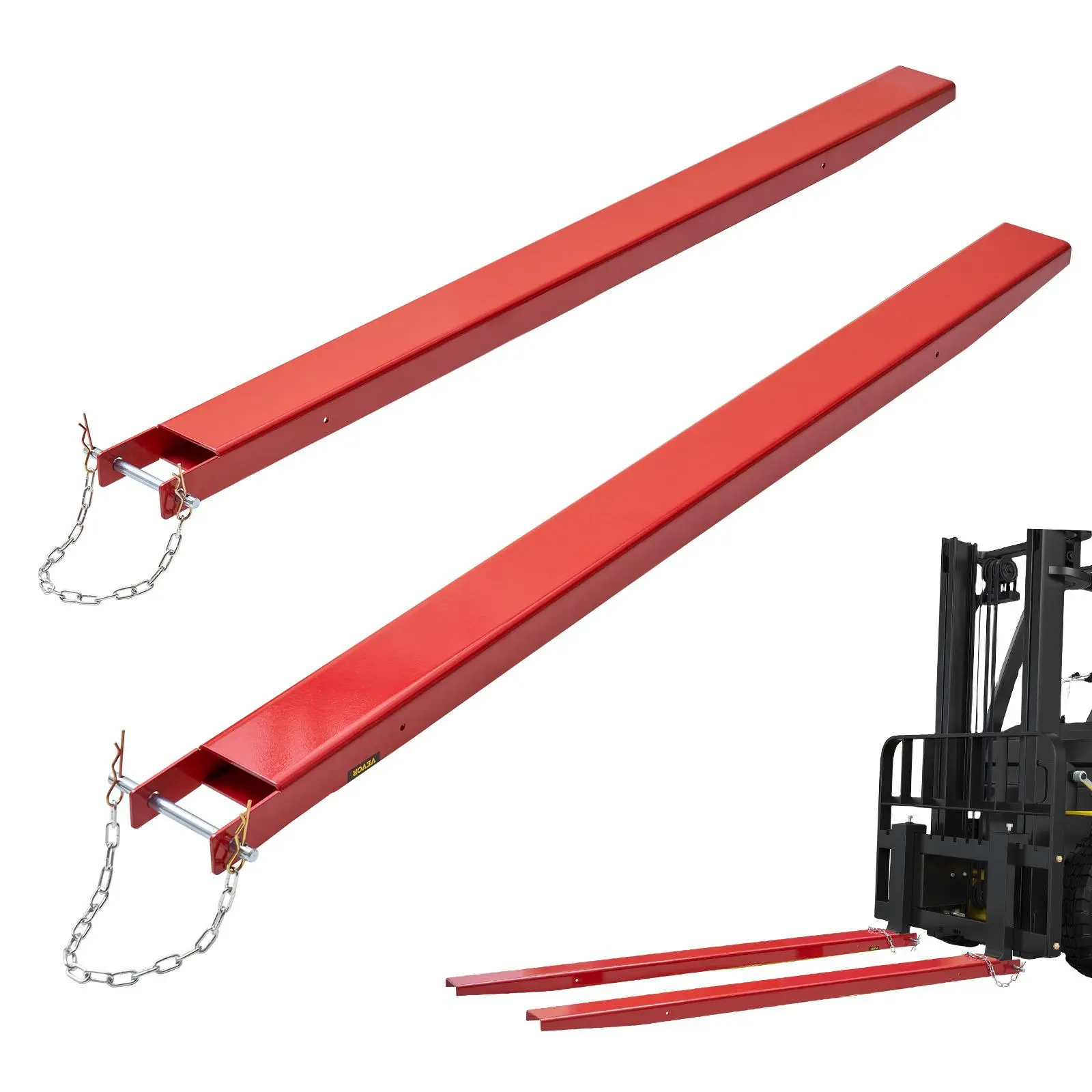 VEVOR Pallet Fork Extensions, 72" Length 4.5" Width, Heavy Duty Carbon Steel Fork Extensions for Forklifts, 1 Pair Forklift Extensions with Pins, Forklift Fork Attachments for Forklift Truck, Red#BackToSchool