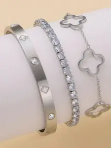 Women Luxury Silver 3pc Clover Bracelet Jewellery - Jewelry Set