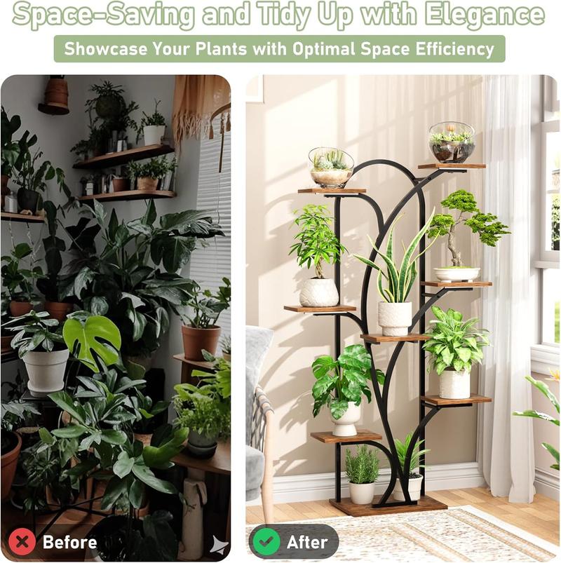 POZILAN Plant Stand Indoor with Grow Light, 55.6" Corner Plant Shelf Indoor, 8 Tiered Tall Plant Stands for Indoor Plants Display Rack Holder, Flower Stand for Balcony, Living Room