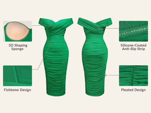 Curvysweet SDK0560A Elegant Off-Shoulder Ruched Mesh Bodycon Christmas Evening Dress with Cross V-Neck & Built-In Bra — Perfect for Cocktail Parties, Wedding Guests, Birthdays, Night Out & Work Events