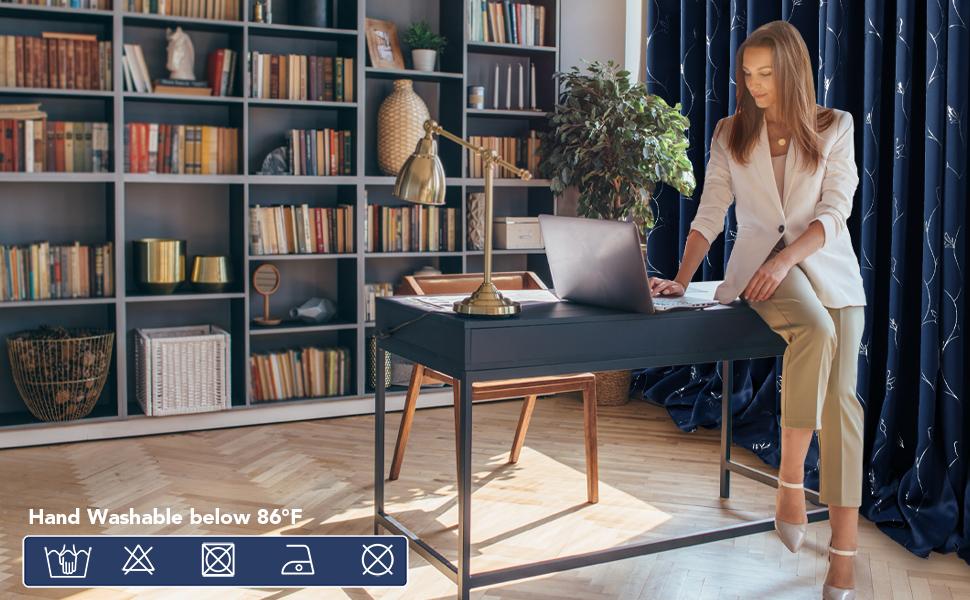 Deconovo Blackout Curtains,  Silver Wave with Flower Leaf Foil Print Curtain, Light Reduction Solid Grommet Drapes for Bedroom, 2 Panels curtain