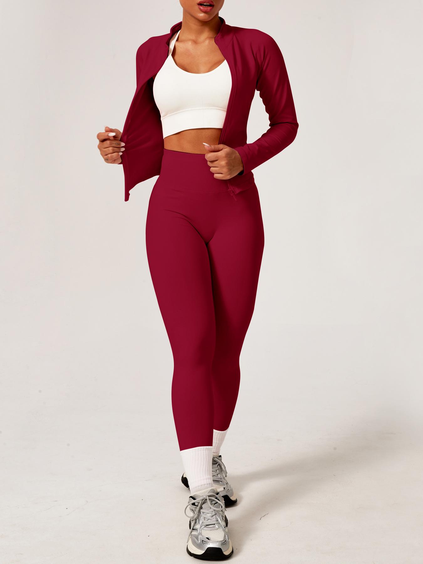 Jetjoy Workout Sets for Women,  Women 2 Piece Seamless Ribbed Workout Sets With Zip Up Jacket+ Mid-Waisted Gym Yoga Leggings SpringStatements