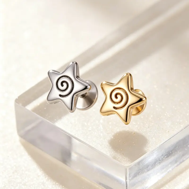 Oufer 16G Anti-Rust Stainless Steel Star Helix Cartilage Piercing Bar - 6mm Flat Back Internally Threaded Stud, Unisex Fit Daily Stainless Steel Jewelry for Cartilage Piercings, Flat Back Earrings